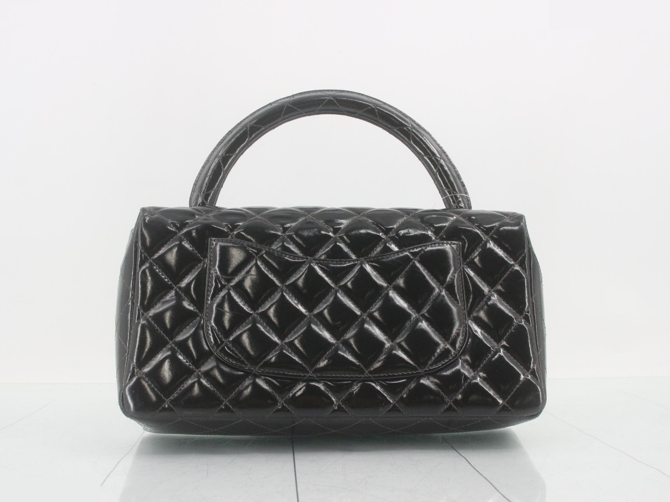 Matelassé Patent Leather Handbag, Black, Gold Hardware, Size 48 — view 2