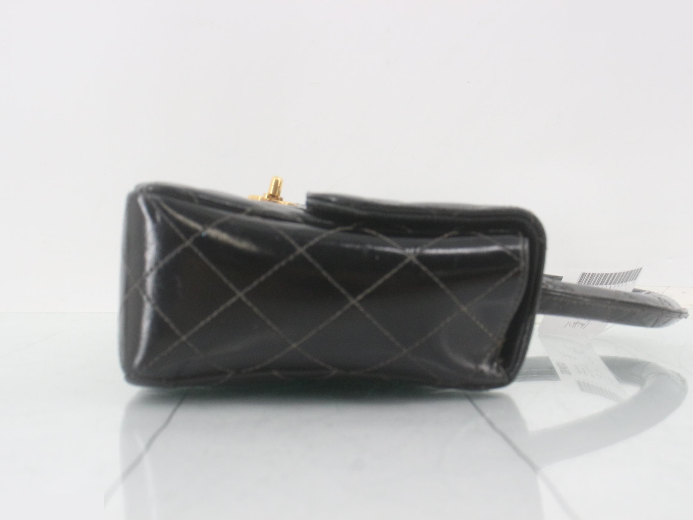 Matelassé Patent Leather Handbag, Black, Gold Hardware, Size 48 — view 3