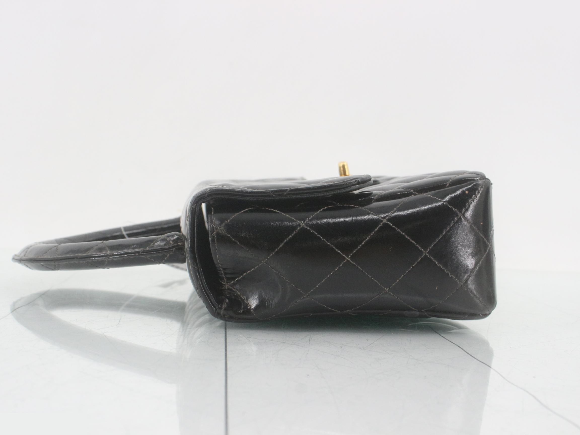 Matelassé Patent Leather Handbag, Black, Gold Hardware, Size 48 — view 4