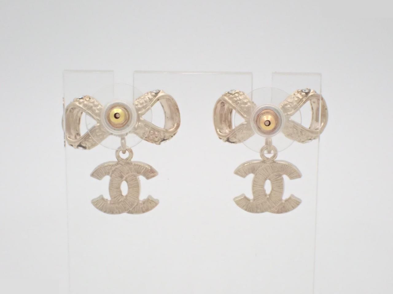 earrings, B14P, Coco Mark, ribbon, stone, 2.3cm in height. — view 2
