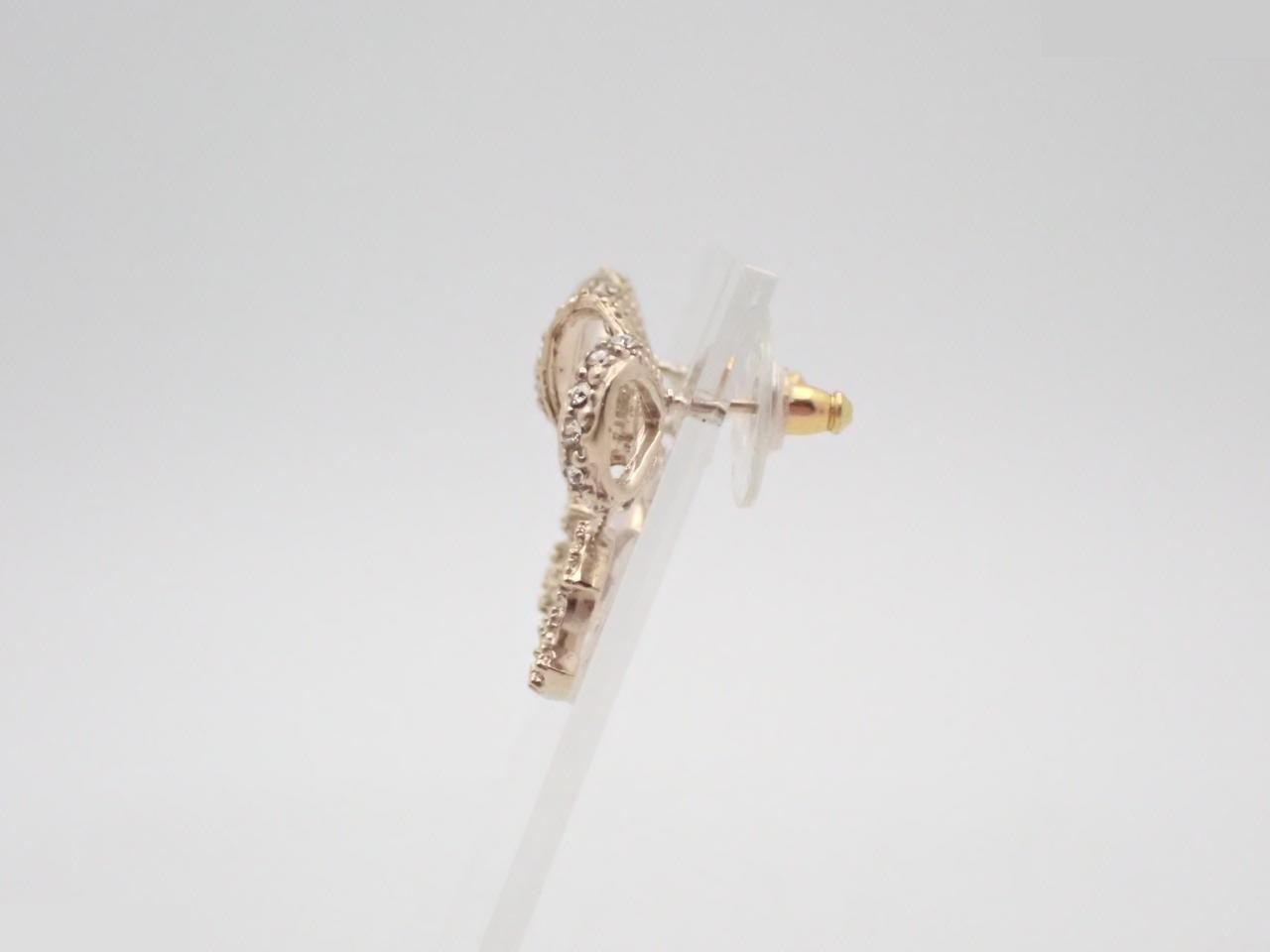 earrings, B14P, Coco Mark, ribbon, stone, 2.3cm in height. — view 3