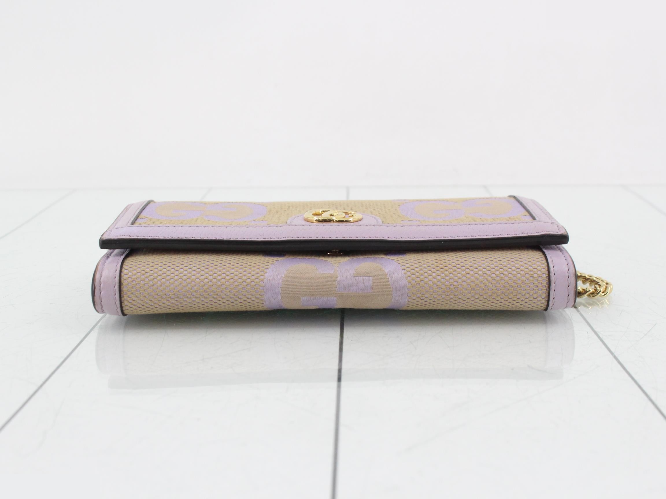 Jumbo GG Canvas/Leather Chain Wallet — view 3