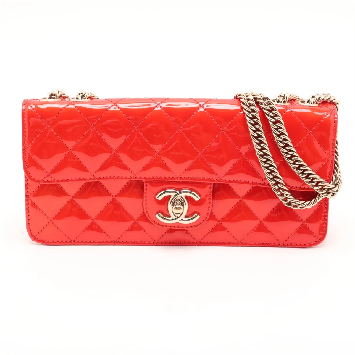 Matelassé Patent Leather Single Flap Double Chain Bag, Red with Gold Hardware, 12067372, Series 12
