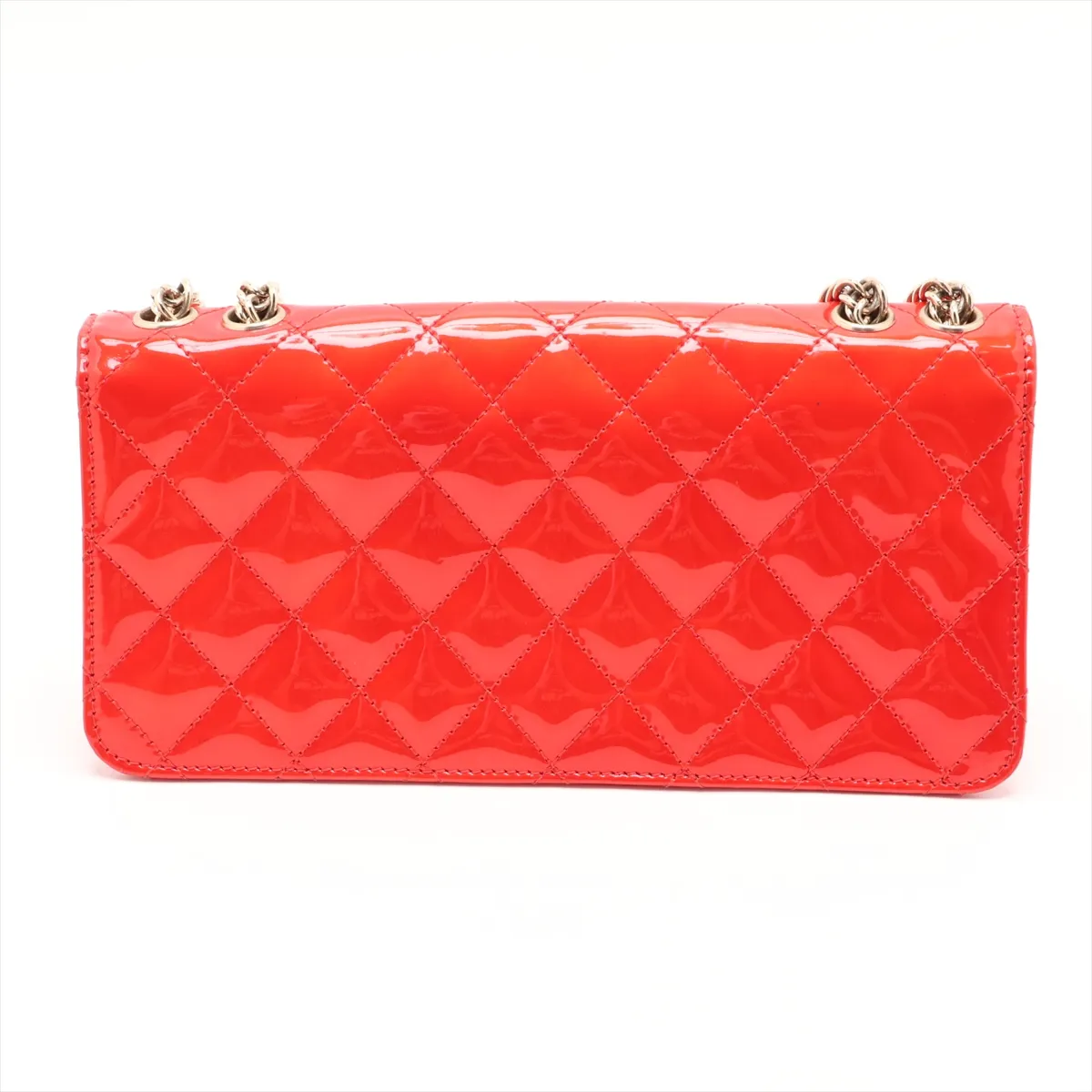 Matelassé Patent Leather Single Flap Double Chain Bag, Red with Gold Hardware, 12067372, Series 12 — view 2