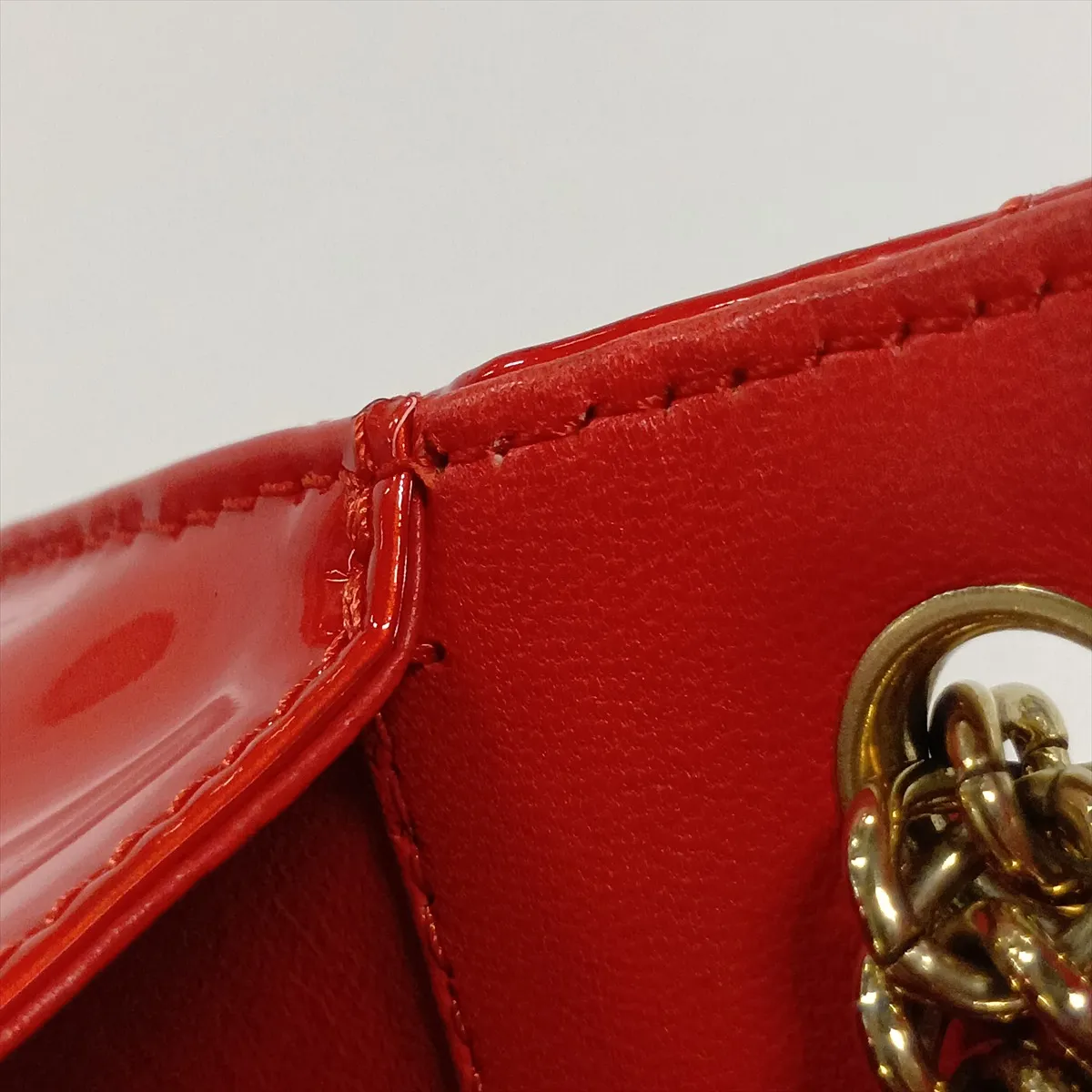 Matelassé Patent Leather Single Flap Double Chain Bag, Red with Gold Hardware, 12067372, Series 12 — view 12