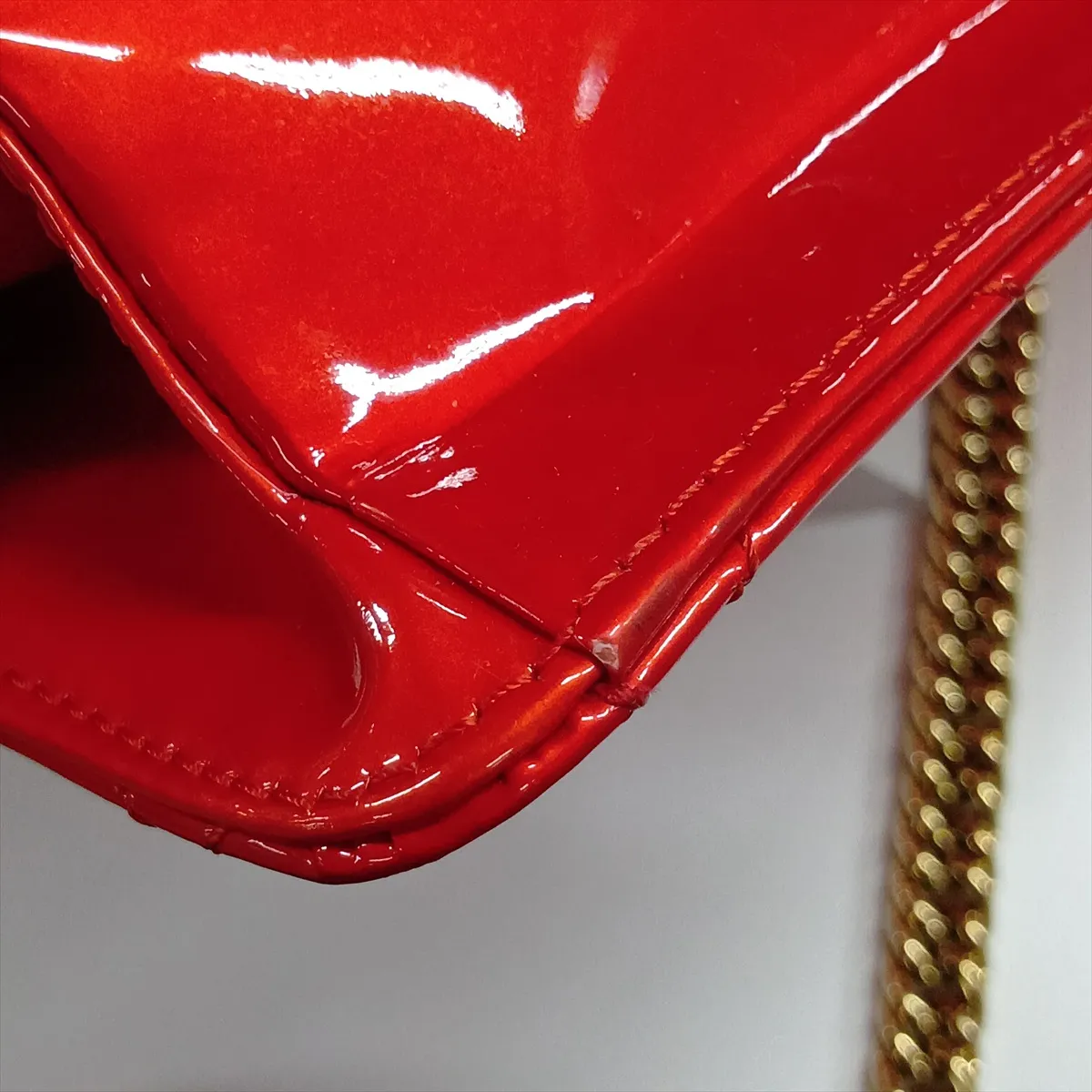 Matelassé Patent Leather Single Flap Double Chain Bag, Red with Gold Hardware, 12067372, Series 12 — view 13