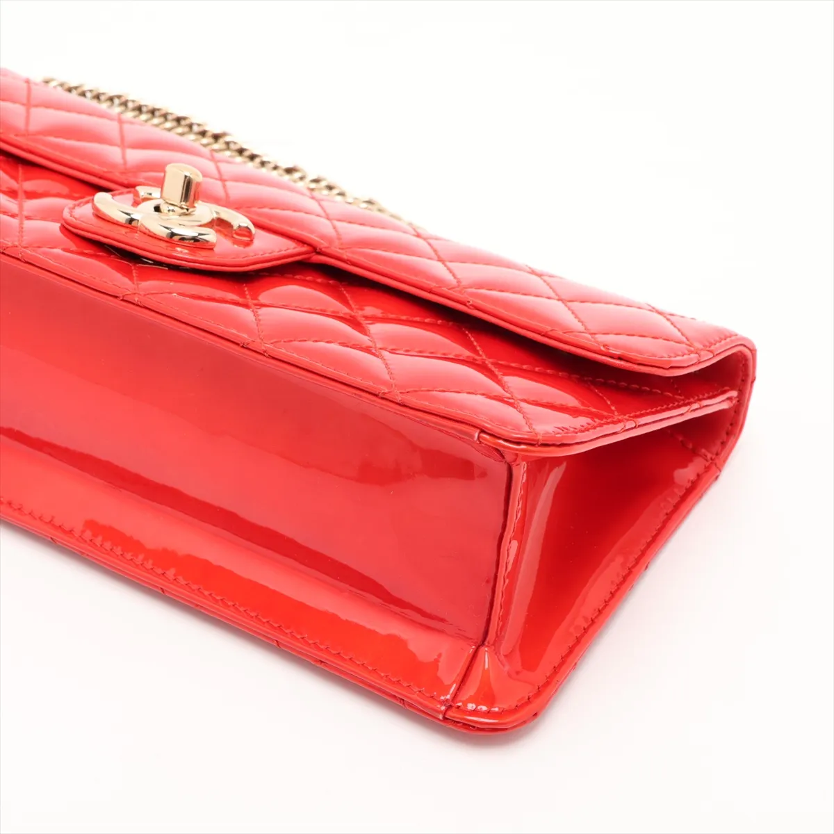 Matelassé Patent Leather Single Flap Double Chain Bag, Red with Gold Hardware, 12067372, Series 12 — view 3