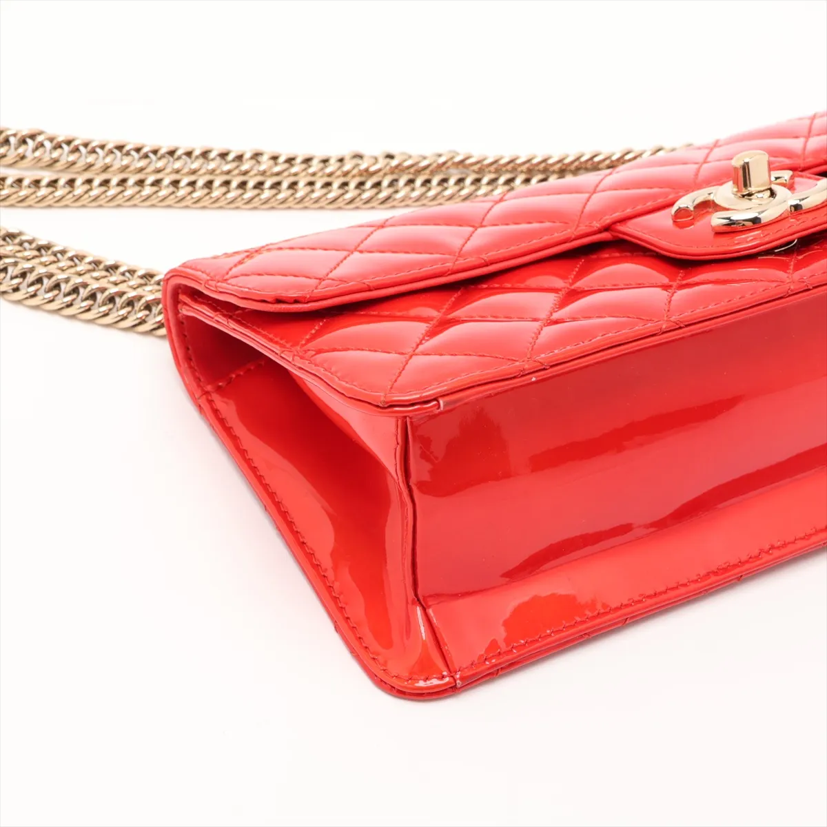 Matelassé Patent Leather Single Flap Double Chain Bag, Red with Gold Hardware, 12067372, Series 12 — view 4