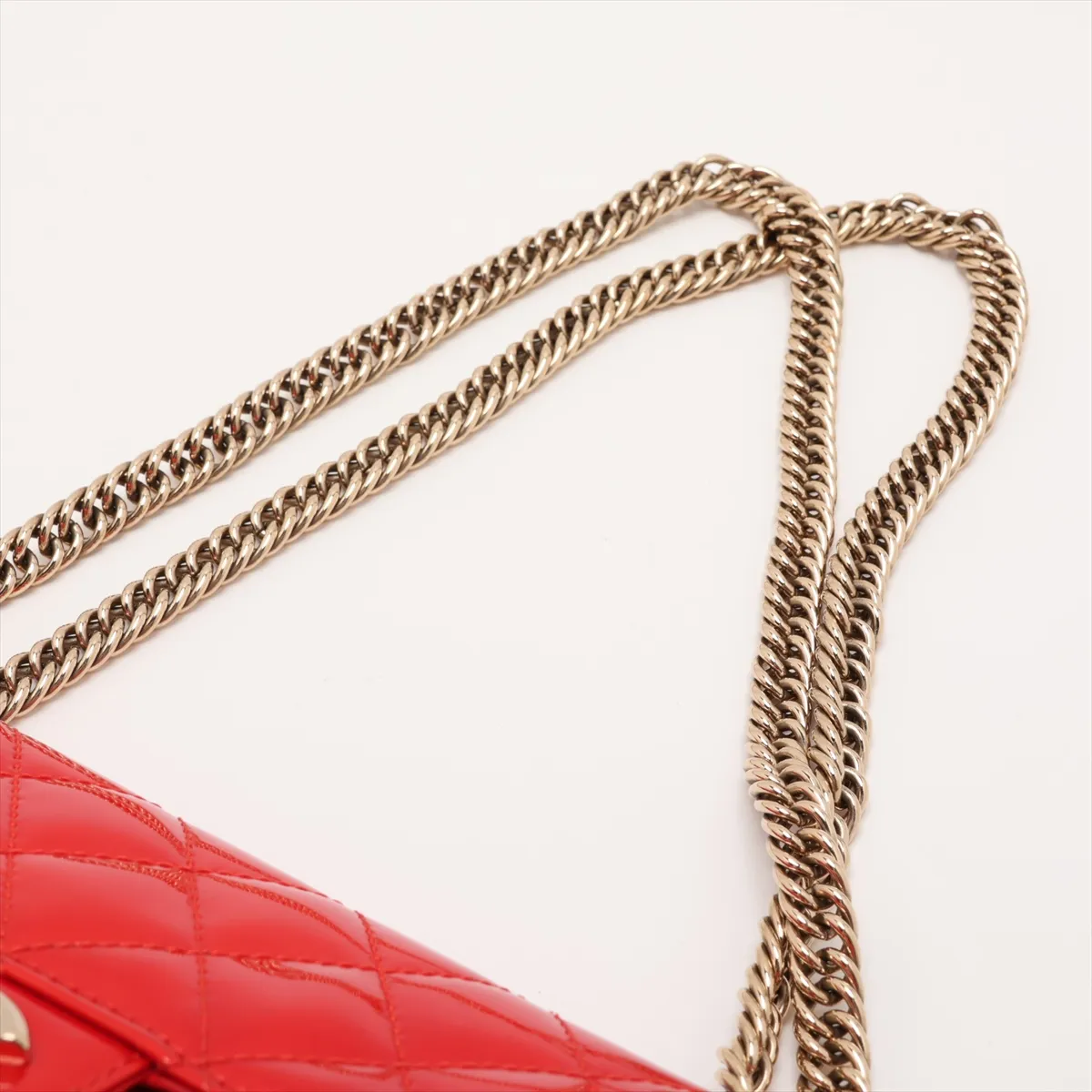 Matelassé Patent Leather Single Flap Double Chain Bag, Red with Gold Hardware, 12067372, Series 12 — view 5
