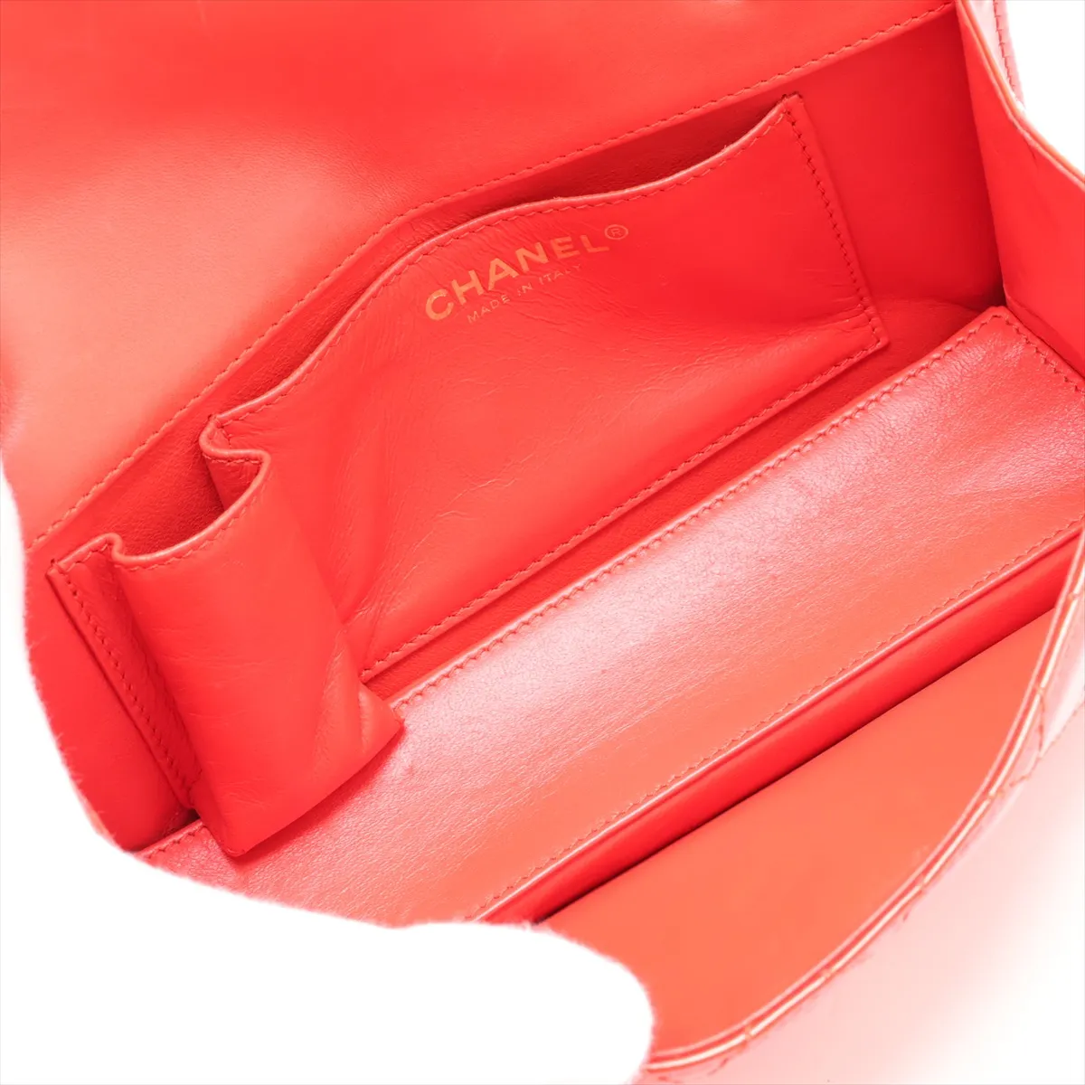 Matelassé Patent Leather Single Flap Double Chain Bag, Red with Gold Hardware, 12067372, Series 12 — view 6