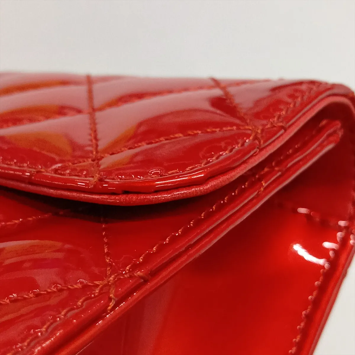 Matelassé Patent Leather Single Flap Double Chain Bag, Red with Gold Hardware, 12067372, Series 12 — view 10