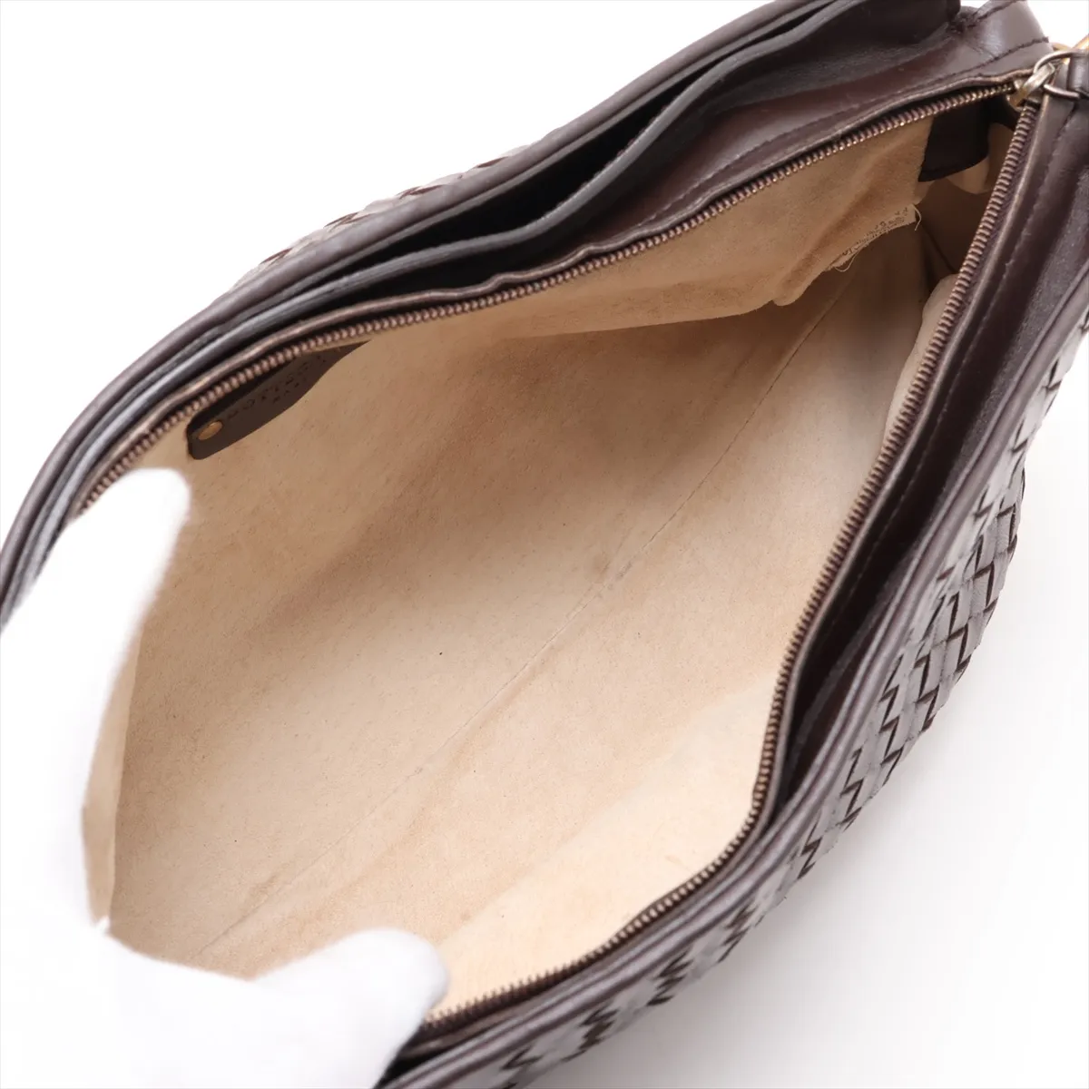 Intrecciato Leather Shoulder Bag, Brown — view 6