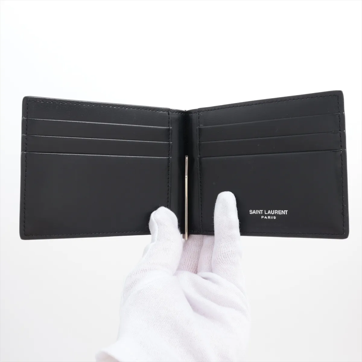 Monogram YSL Leather Money Clip Black 863631 — view 3