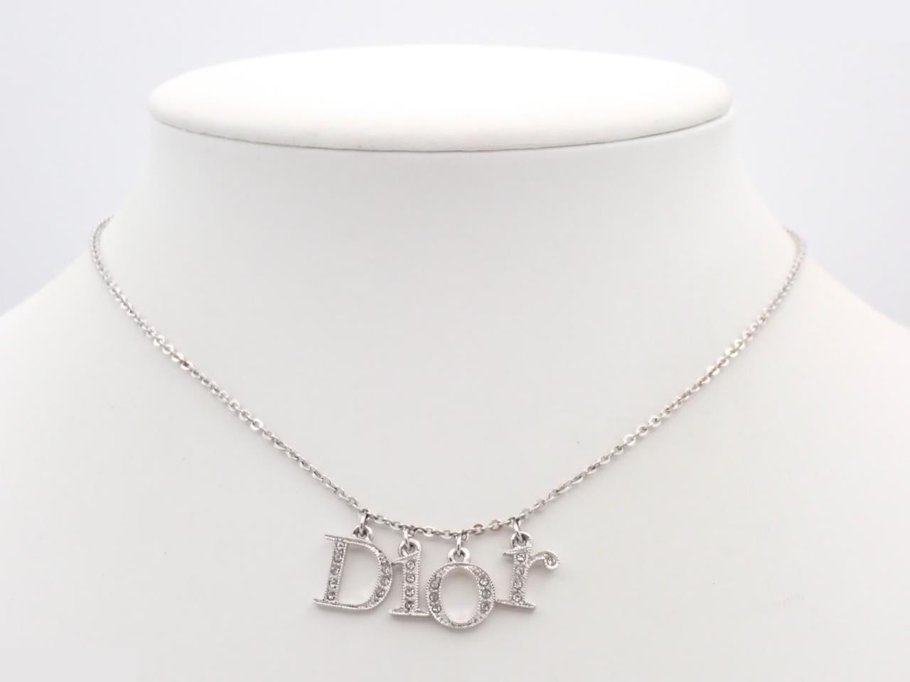 Logo necklace with rhinestones, silver color — view 3