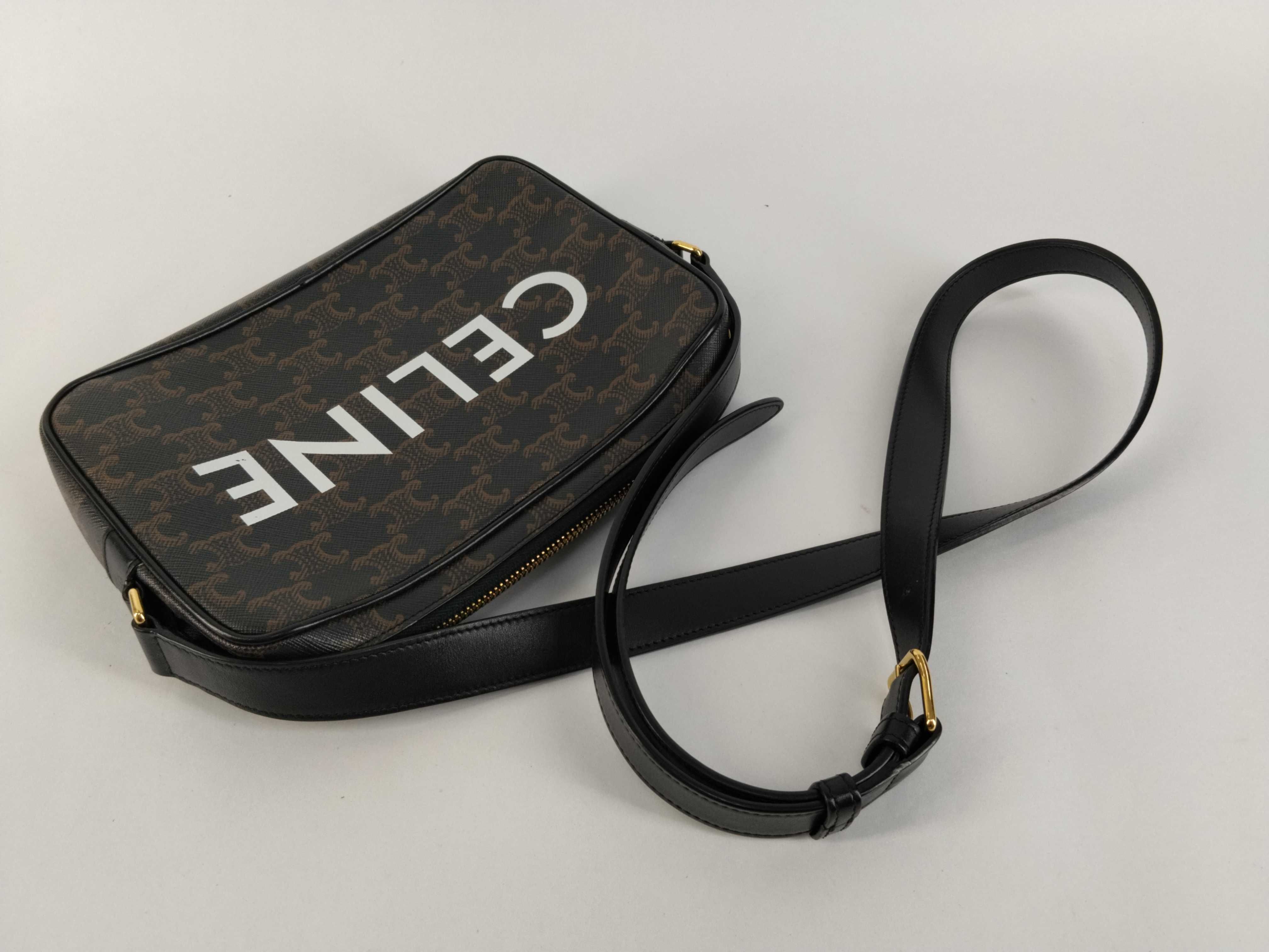 Triomphe Medium Messenger PVC x Leather Shoulder Bag, Black — view 3