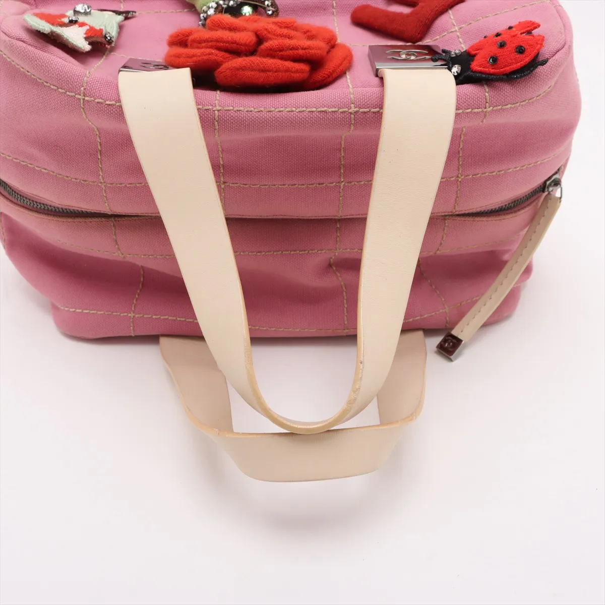 Chocolate Bar Canvas Handbag Camellia Pink Silver Hardware 8864307 No. 8 — view 5