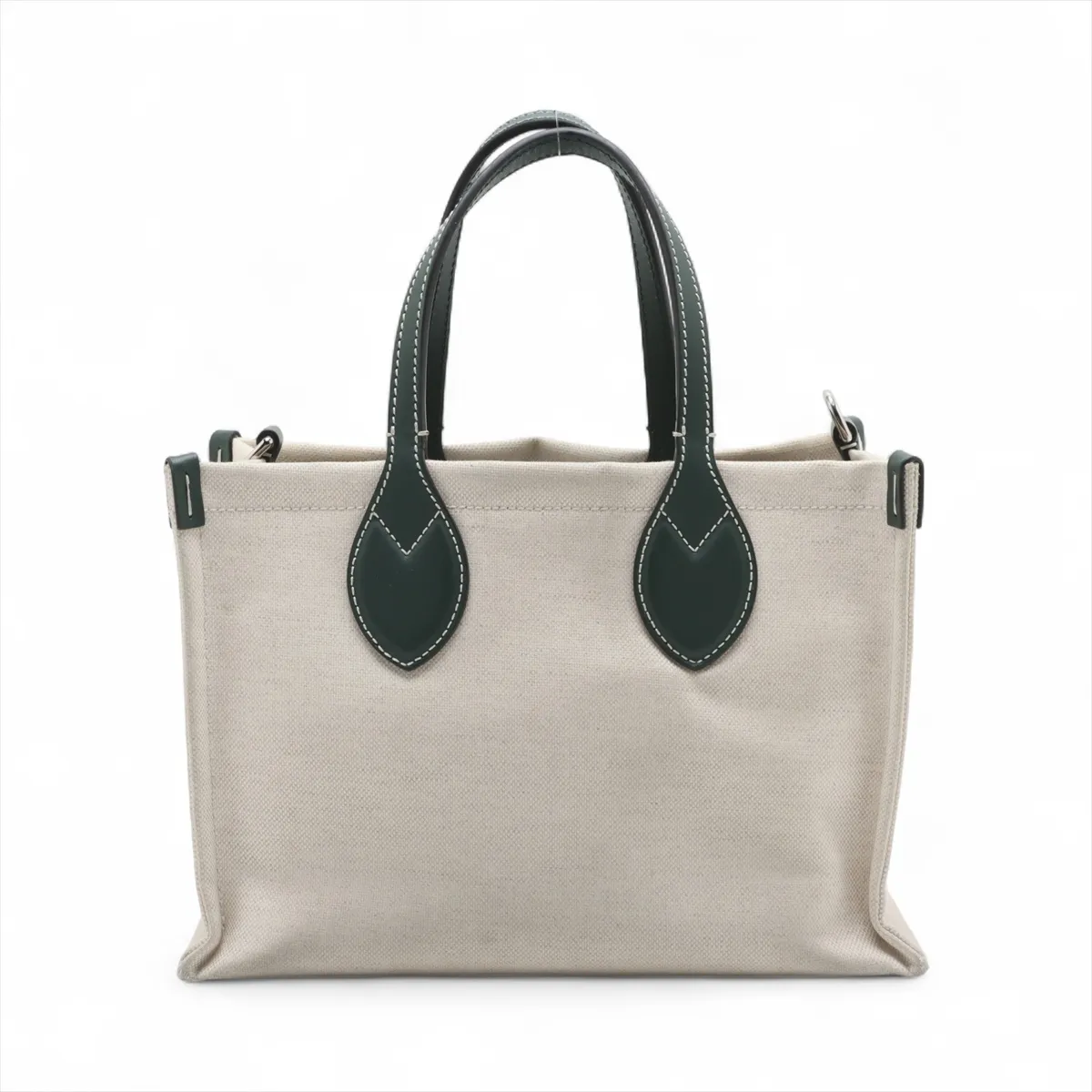 Logo Print Canvas x Leather 2-Way Handbag, Beige x Green, 772144 — view 2