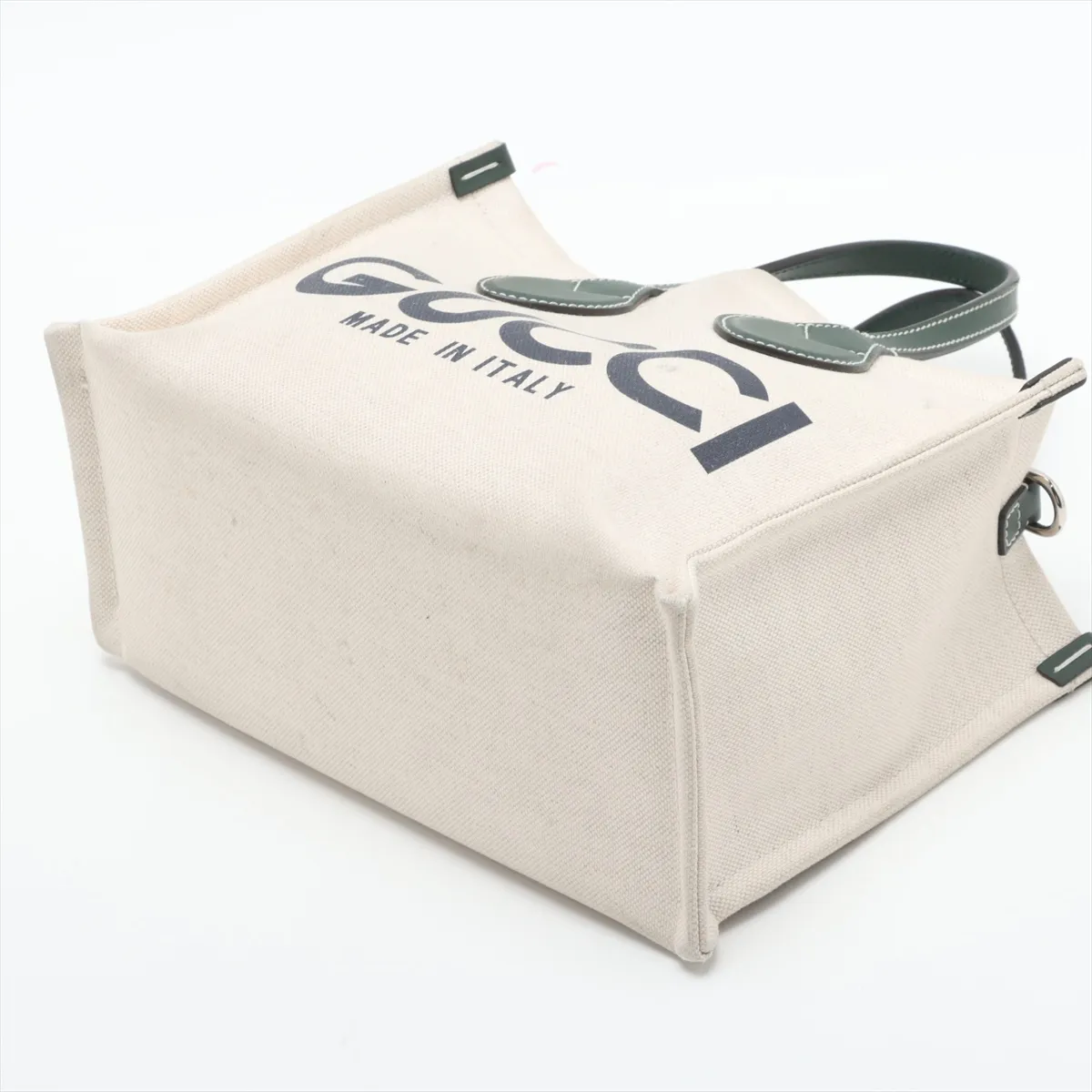 Logo Print Canvas x Leather 2-Way Handbag, Beige x Green, 772144 — view 3