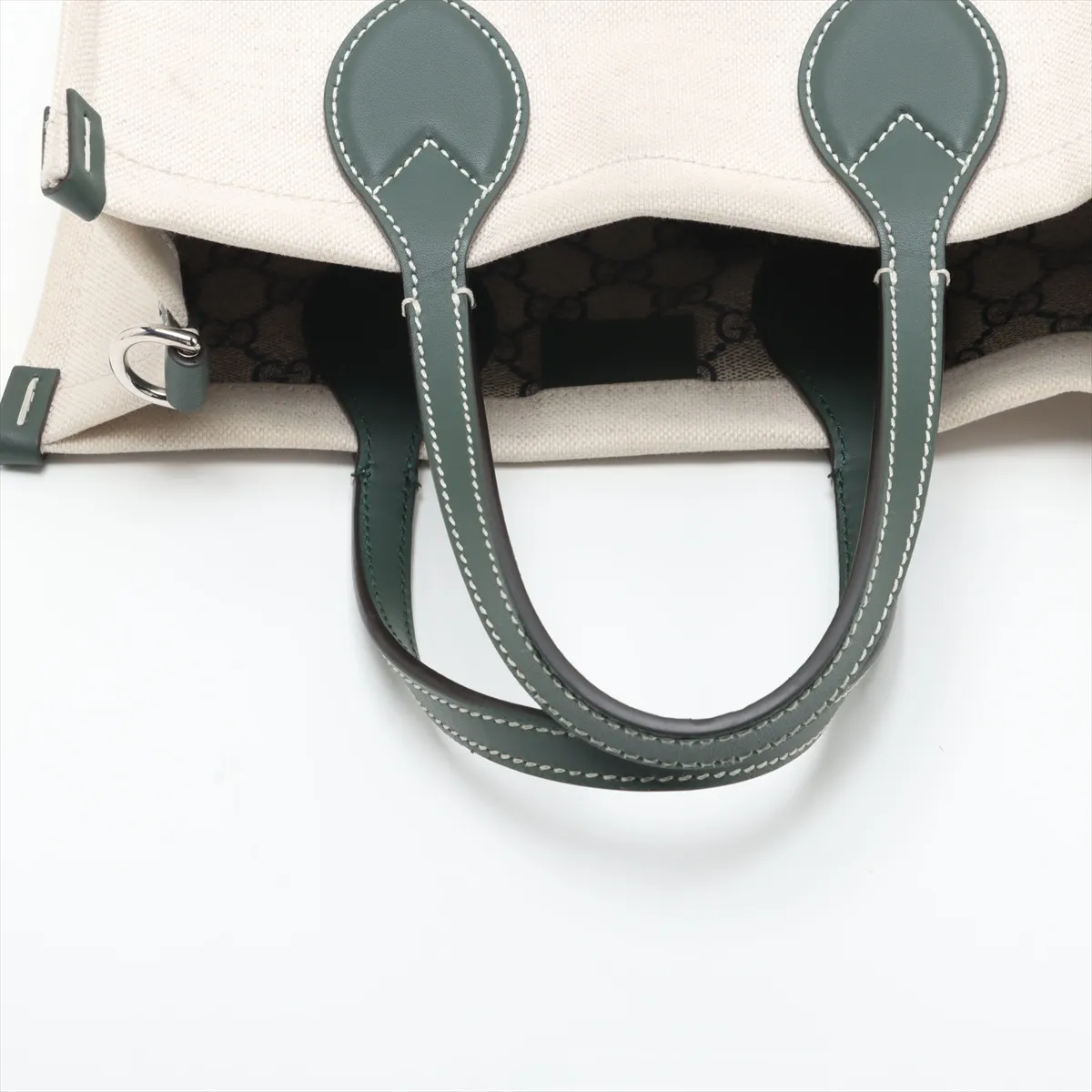 Logo Print Canvas x Leather 2-Way Handbag, Beige x Green, 772144 — view 5