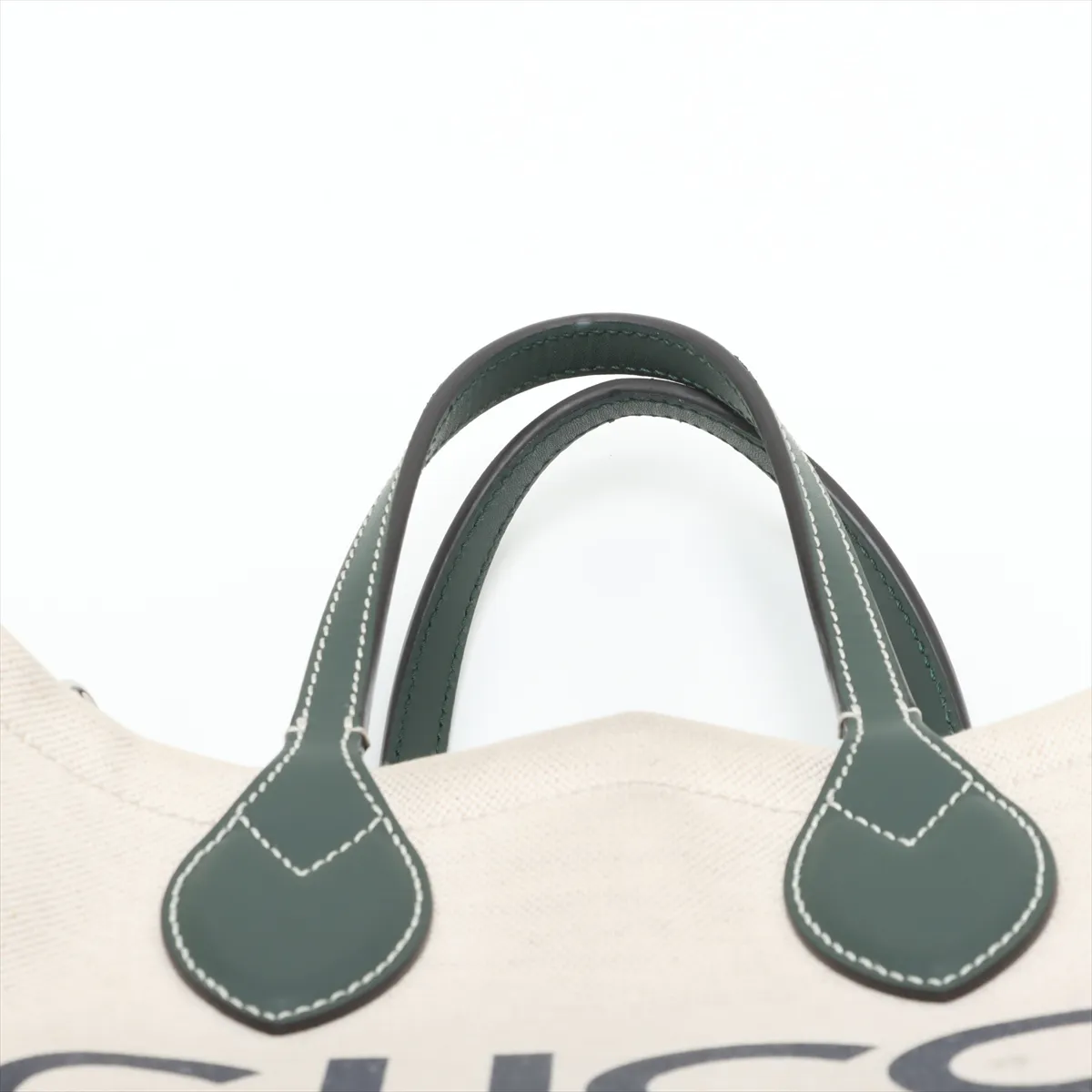 Logo Print Canvas x Leather 2-Way Handbag, Beige x Green, 772144 — view 6