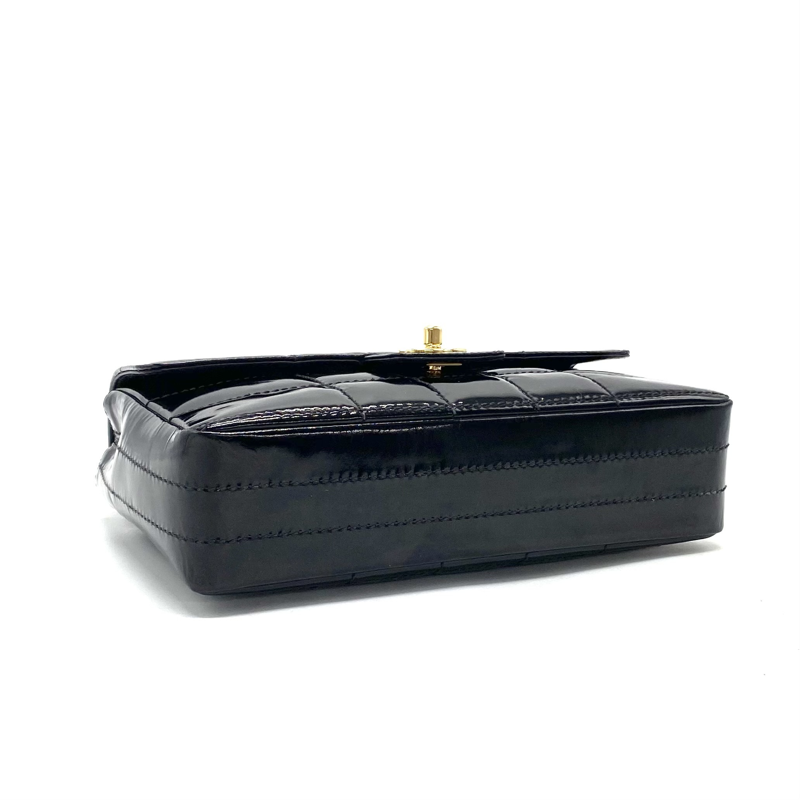 Chocolate Bar Turnlock Coco Mark Patent Leather Chain Shoulder Bag — view 3