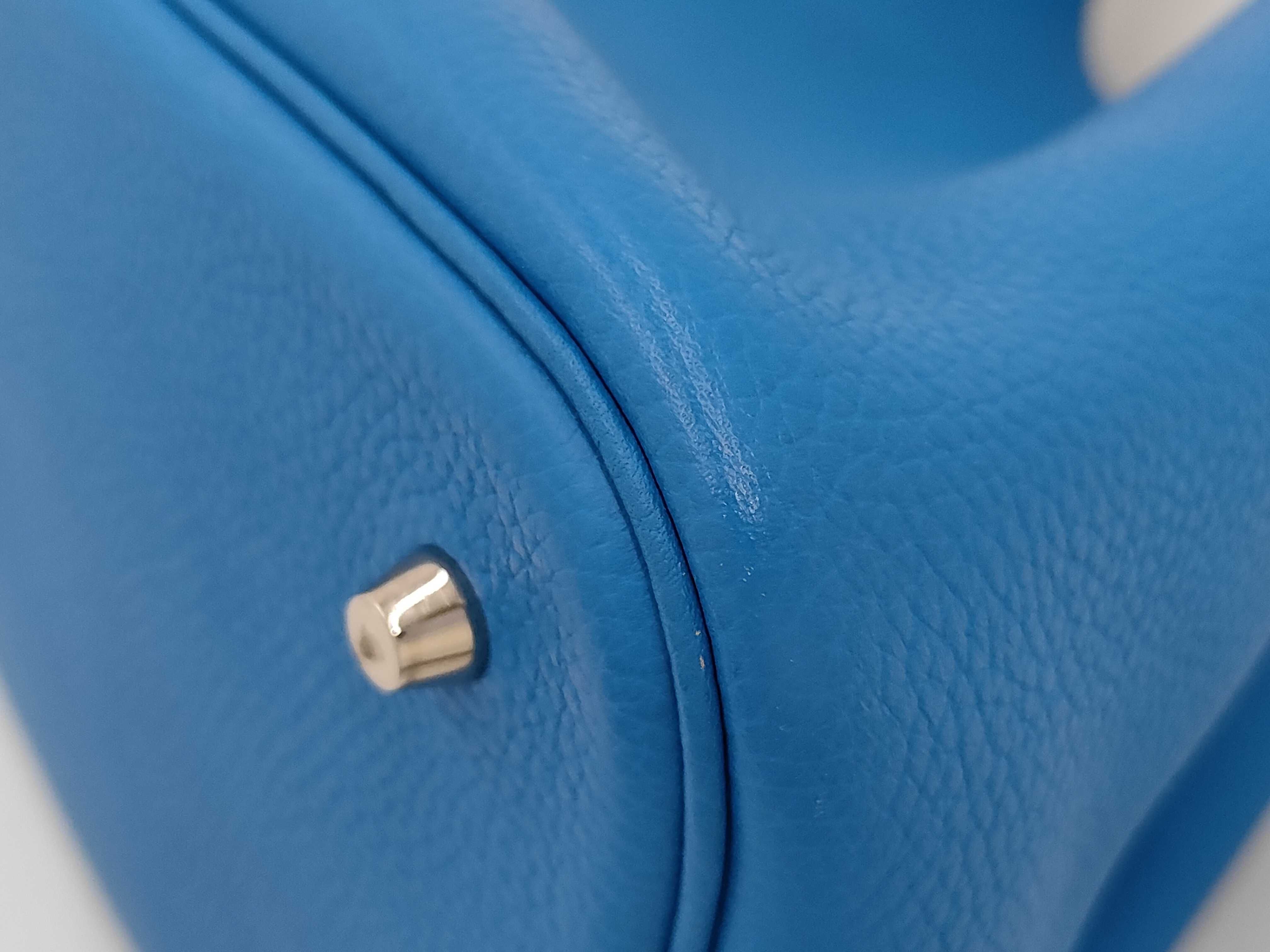Picotin Taurillon Leather Handbag, Blue Tones, Silver Hardware, X Stamp — view 6