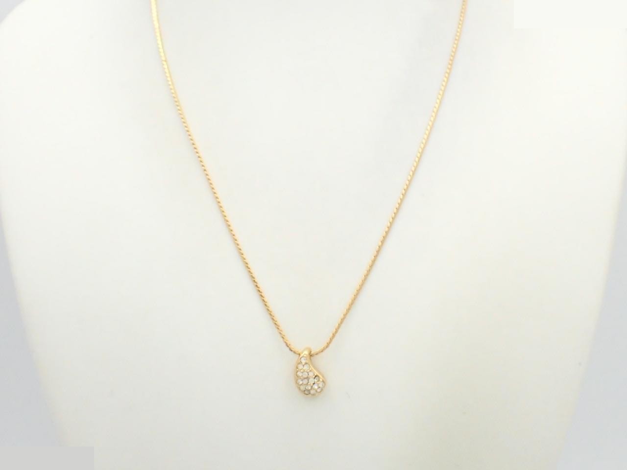 Teardrop Rhinestone Necklace, Gold Plated — view 3