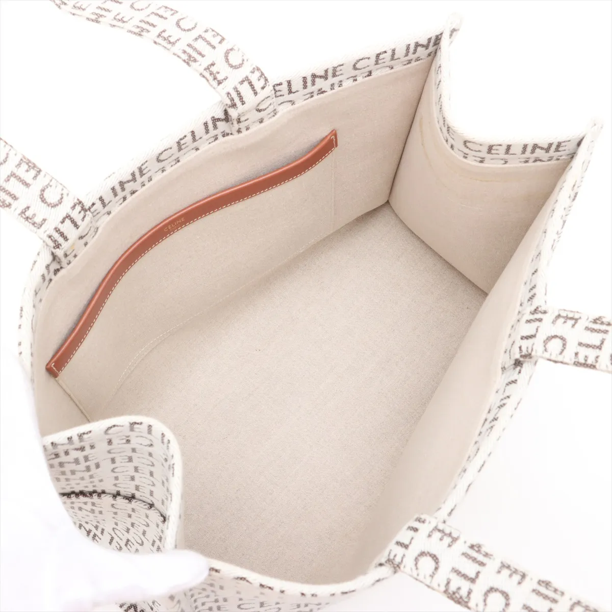 Triomphe Large Cabas Thais Canvas x Leather Tote Bag, Beige x Brown — view 7