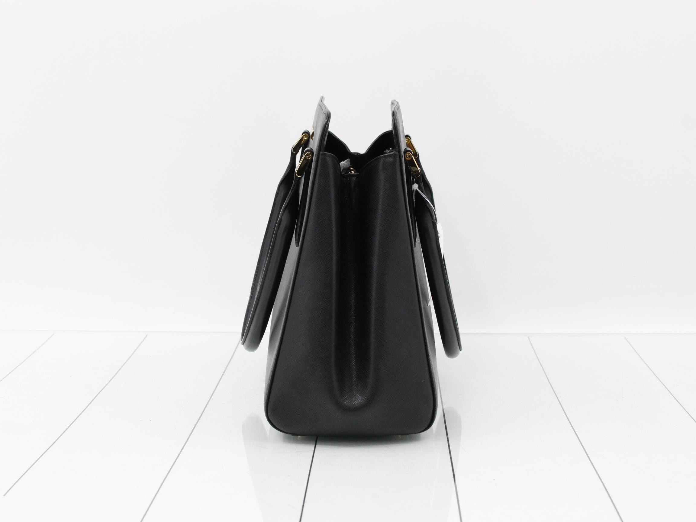 Tote bag, Nova check pattern inside, leather, black — view 3