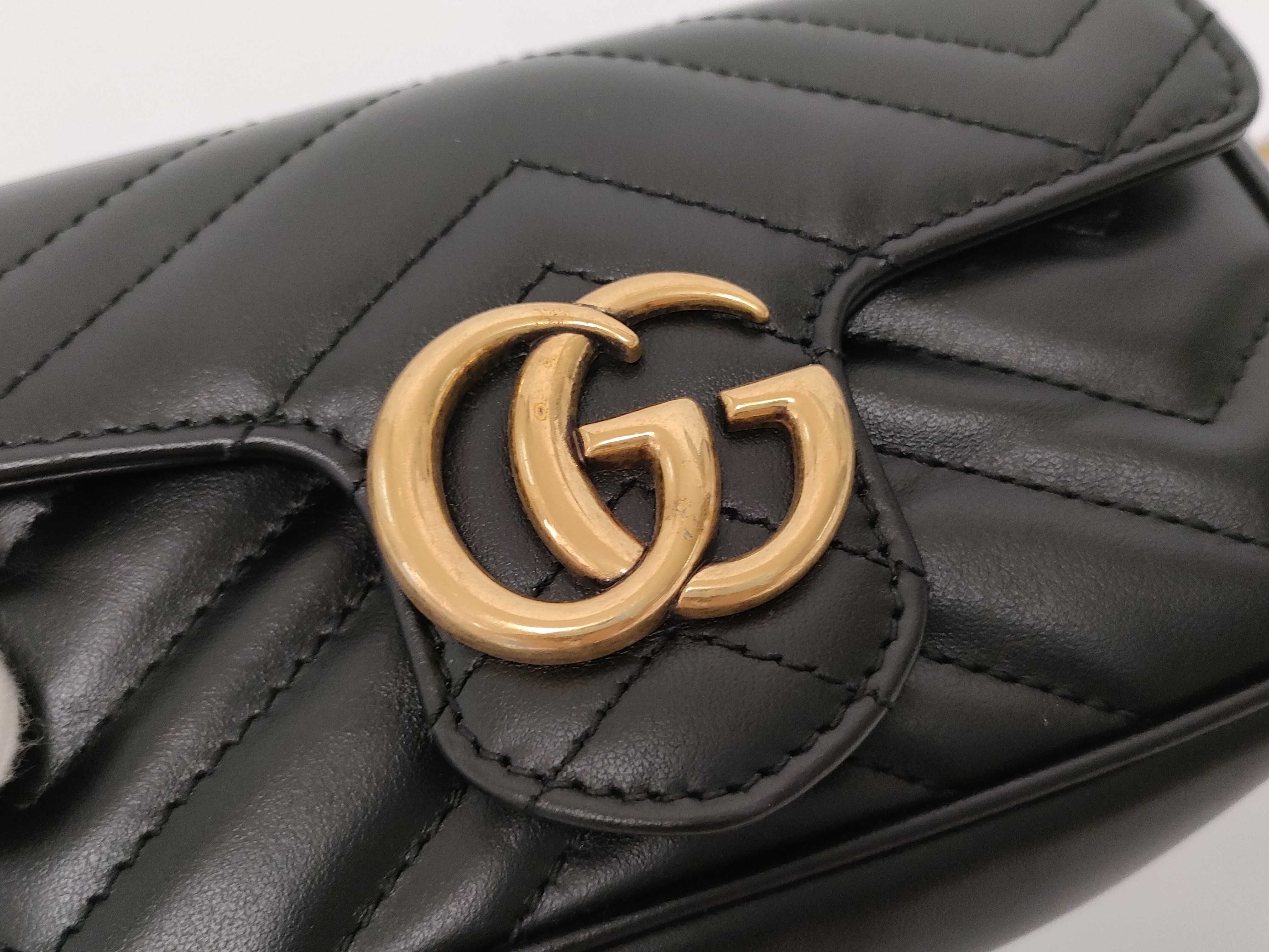 ID- GG Marmont Leather Chain Shoulder Bag Black 476433 Shoulder Bag — view 7