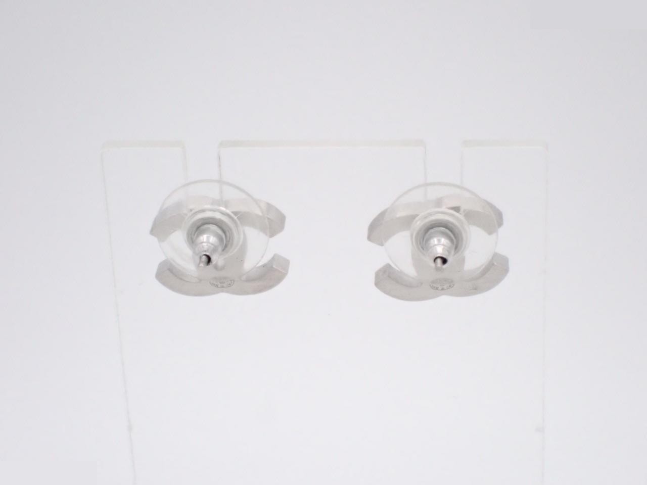 earrings, size 10A, Coco Mark design, rhinestones, silver, 1.5cm wide. — view 2