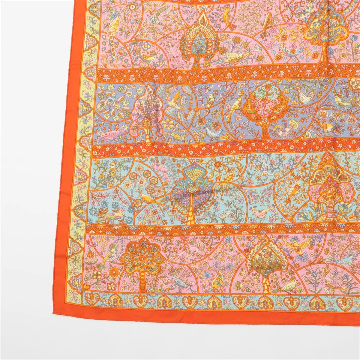 Carrege Au Pays des Oiseaux Fleurs In the Land of Blooming Birds Stole Cashmere x Silk Orange Threads Fuzzing — view 5