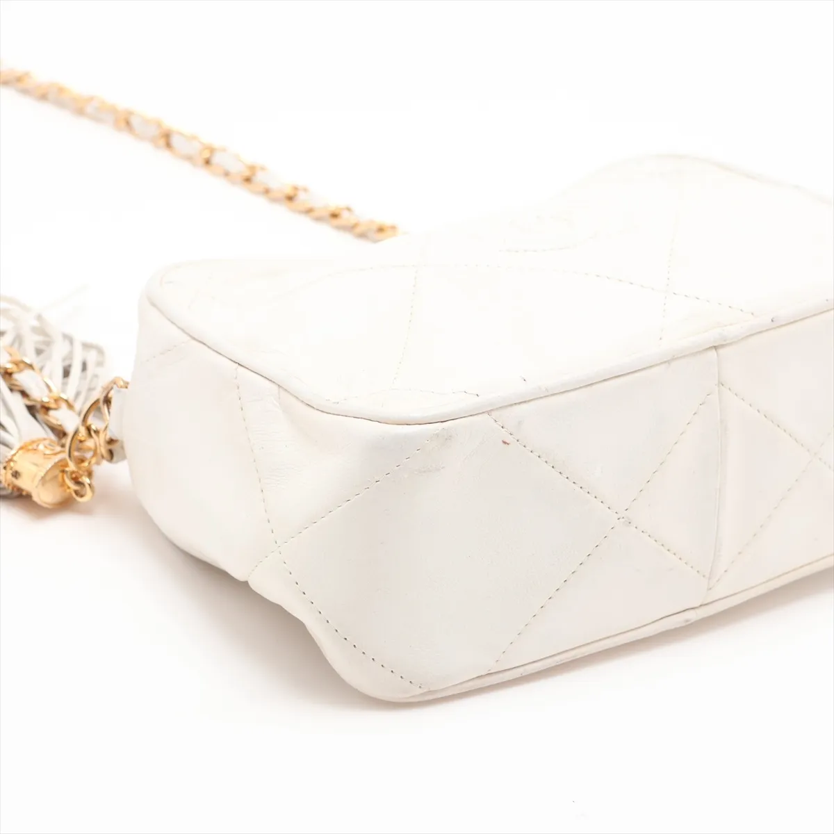 Coco Mark Lambskin Chain Shoulder Bag with Fringe, White, Gold Hardware, 0558792 (Serial Number 0) — view 4