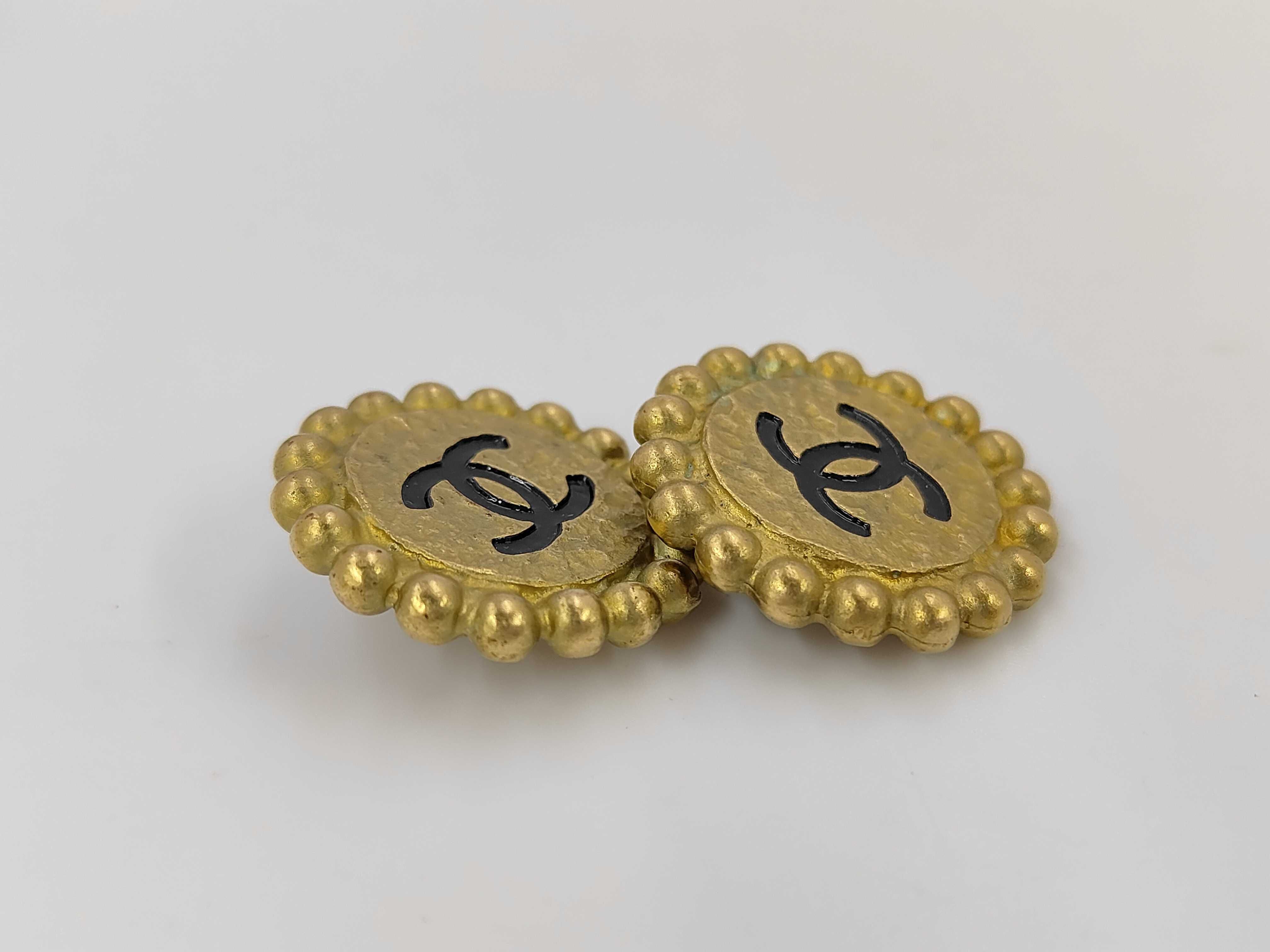 Gold and Black Plated Vintage Coco Mark Round Earrings — view 3