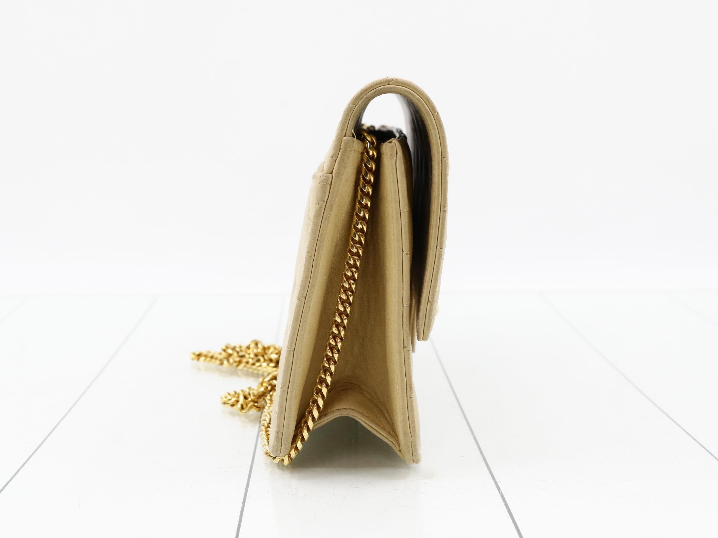 Matelassé Lambskin Chain Shoulder Bag, Beige — view 4