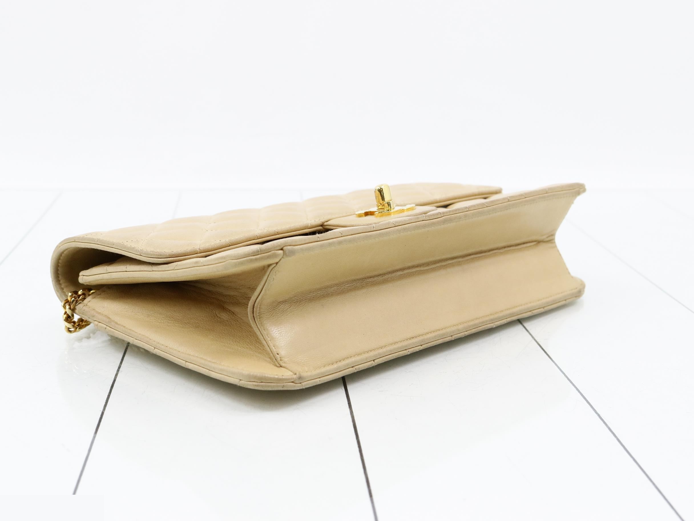 Matelassé Lambskin Chain Shoulder Bag, Beige — view 5