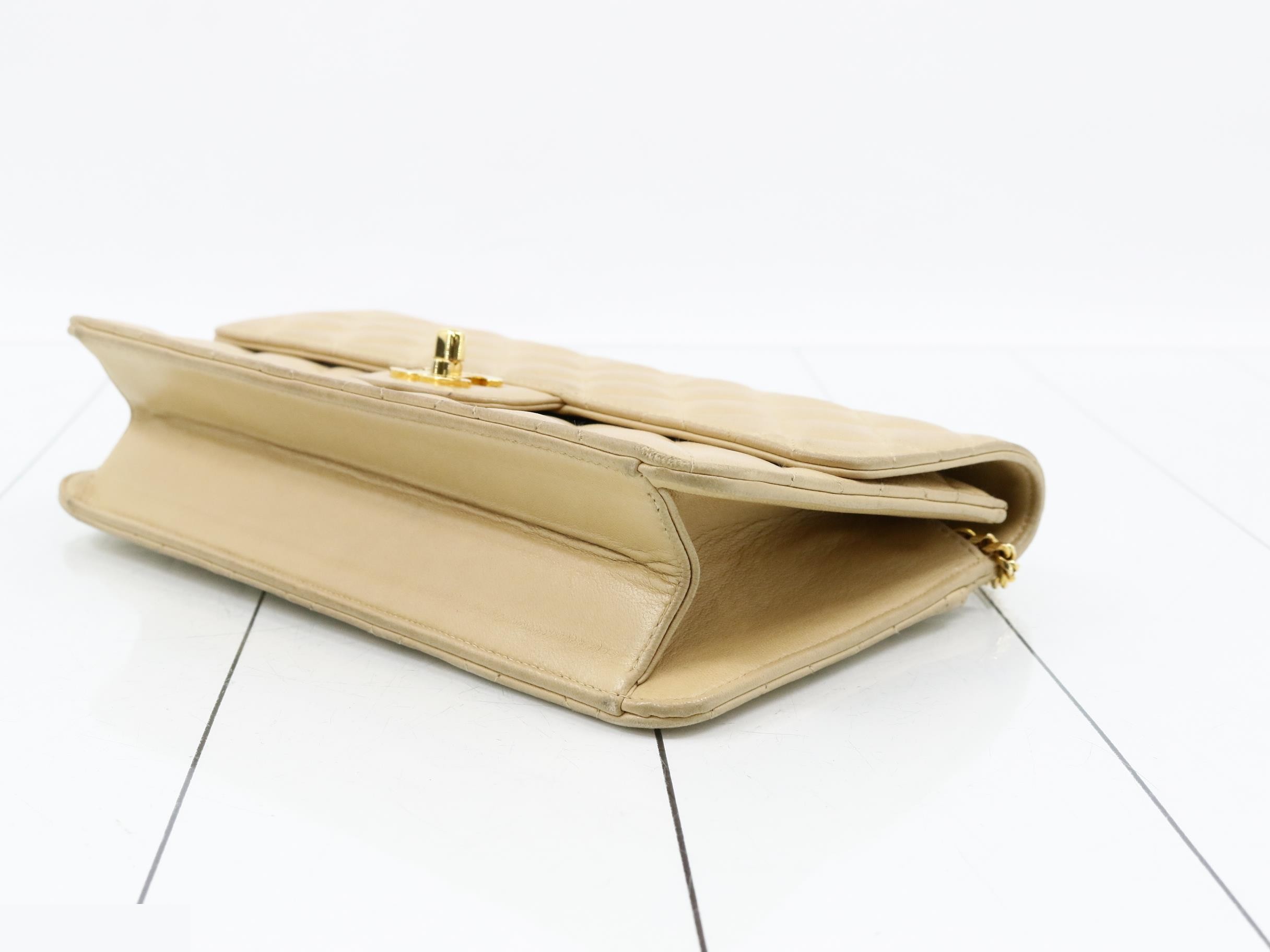 Matelassé Lambskin Chain Shoulder Bag, Beige — view 6