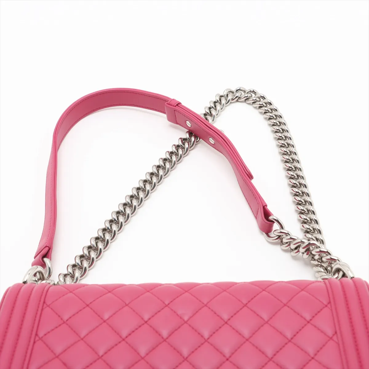 Boy Chanel 25 Lambskin Chain Shoulder Bag Pink Silver Hardware 24732634 24th Series A67086 — view 6