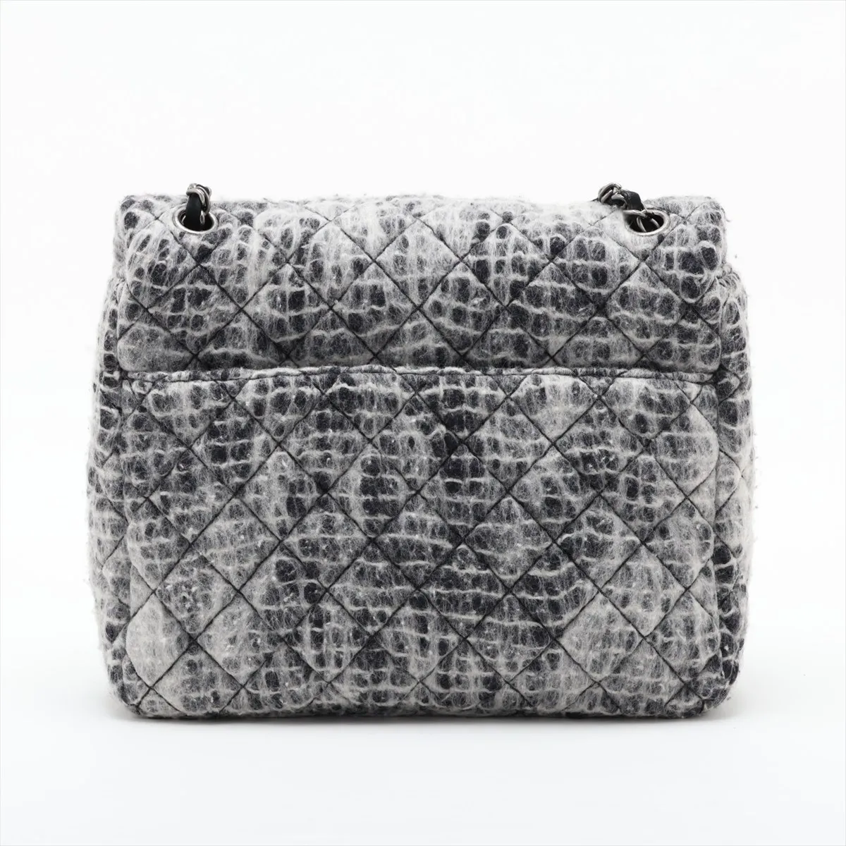 Matelassé Wool Single Flap Single Chain Bag, Gray x Black, Gunmetal Hardware, 10502195 (Serial Number in the 10s) — view 2