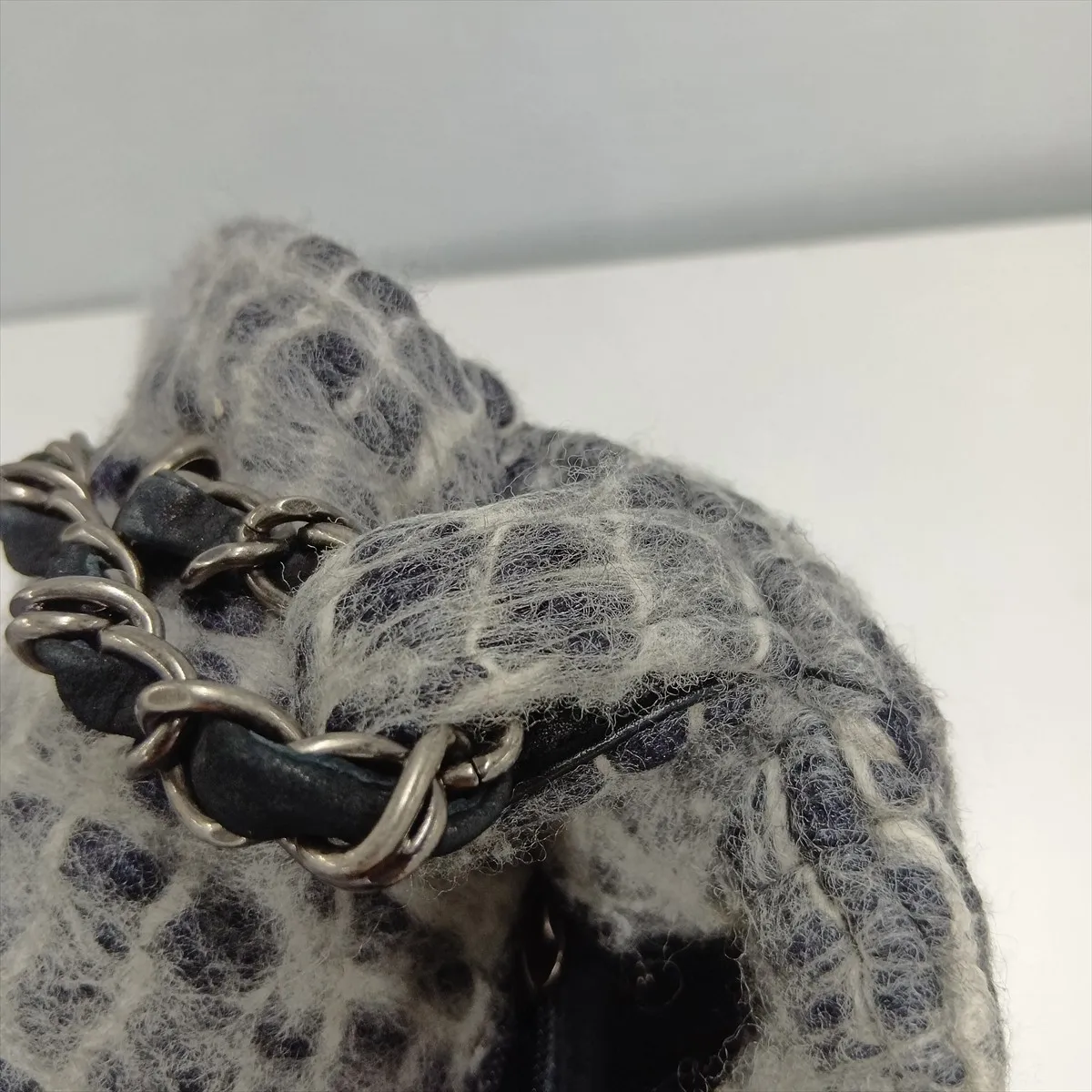 Matelassé Wool Single Flap Single Chain Bag, Gray x Black, Gunmetal Hardware, 10502195 (Serial Number in the 10s) — view 13