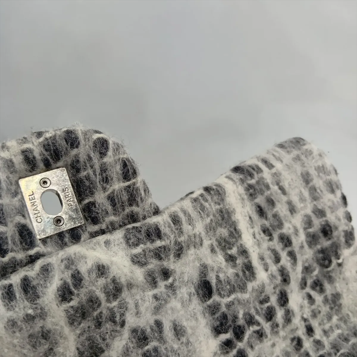 Matelassé Wool Single Flap Single Chain Bag, Gray x Black, Gunmetal Hardware, 10502195 (Serial Number in the 10s) — view 14