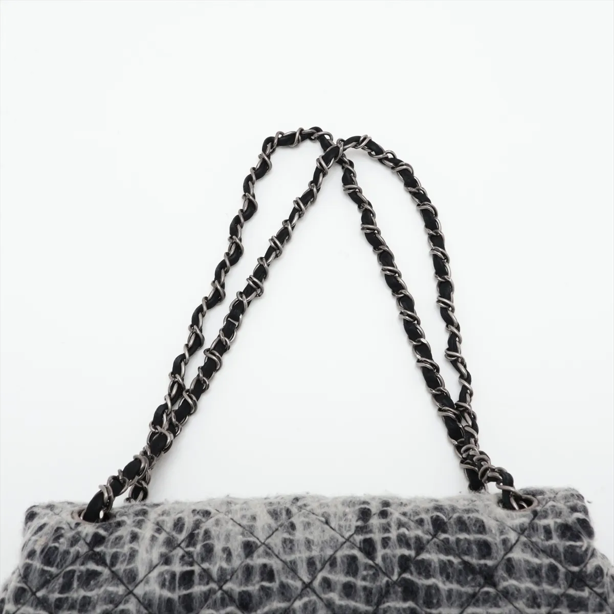 Matelassé Wool Single Flap Single Chain Bag, Gray x Black, Gunmetal Hardware, 10502195 (Serial Number in the 10s) — view 6