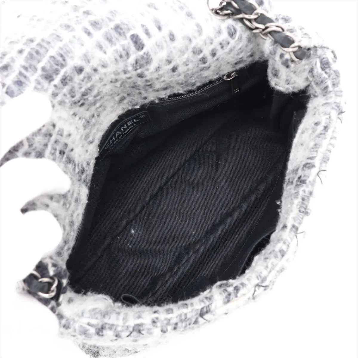 Matelassé Wool Single Flap Single Chain Bag, Gray x Black, Gunmetal Hardware, 10502195 (Serial Number in the 10s) — view 7