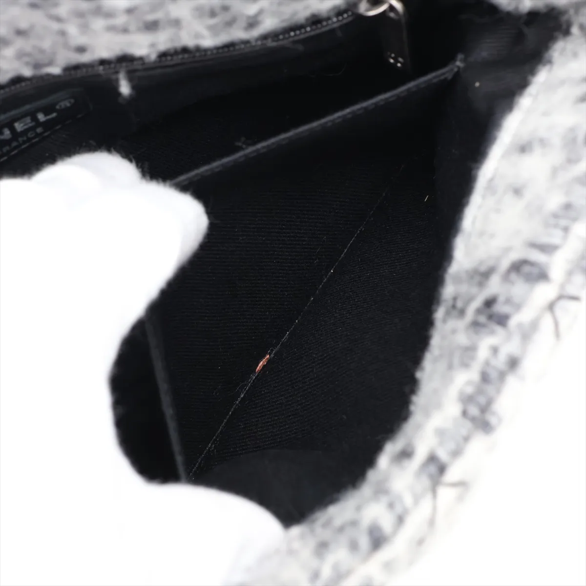 Matelassé Wool Single Flap Single Chain Bag, Gray x Black, Gunmetal Hardware, 10502195 (Serial Number in the 10s) — view 9