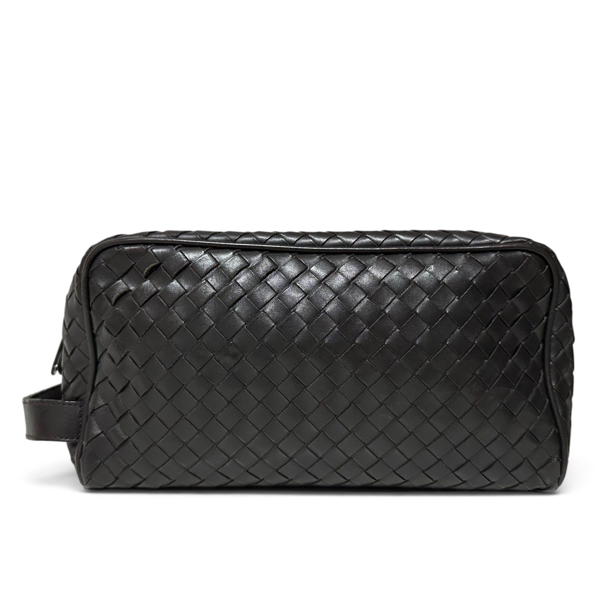 Clutch bag, handbag, intrecciato leather, brown — view 2
