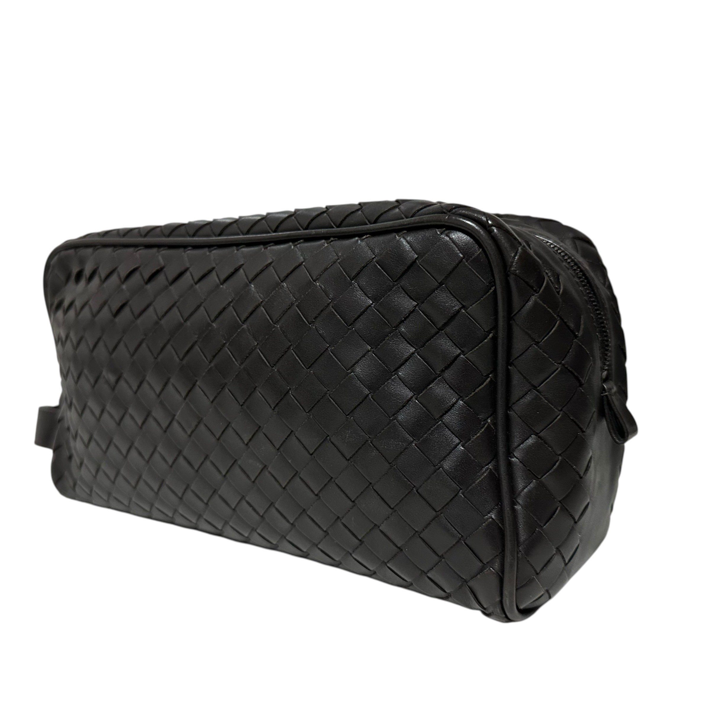 Clutch bag, handbag, intrecciato leather, brown — view 3