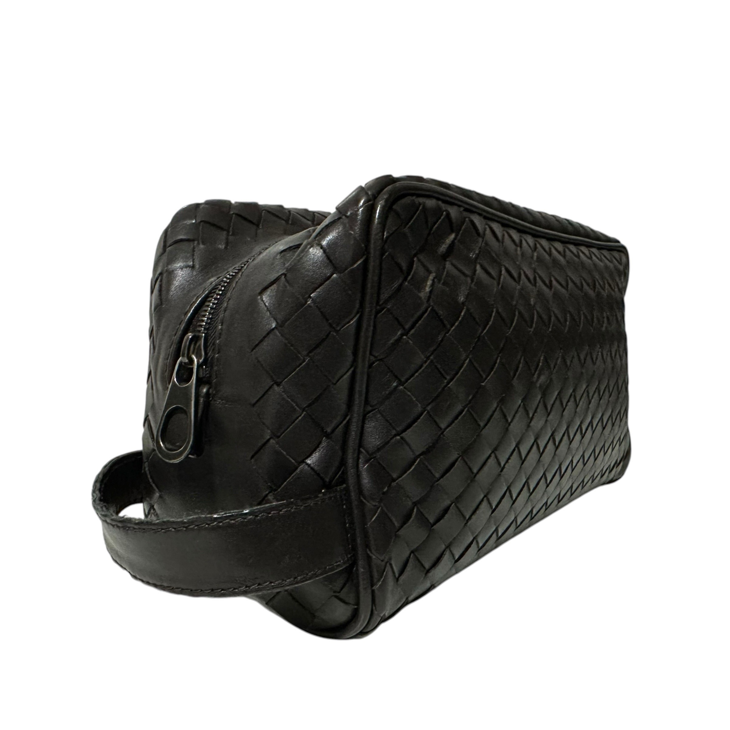 Clutch bag, handbag, intrecciato leather, brown — view 4
