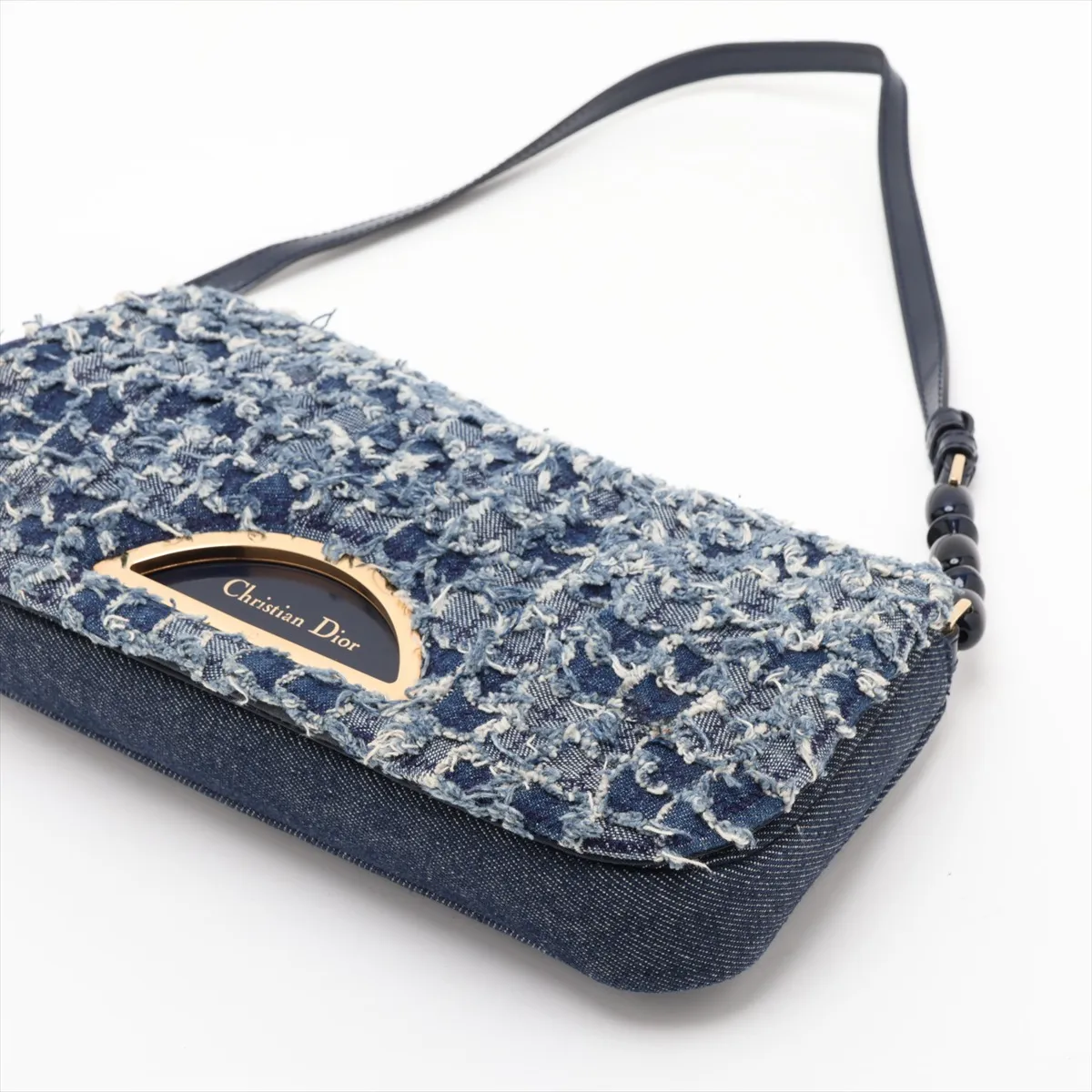 Maris Pearl Denim x Leather Shoulder Bag, Blue — view 3