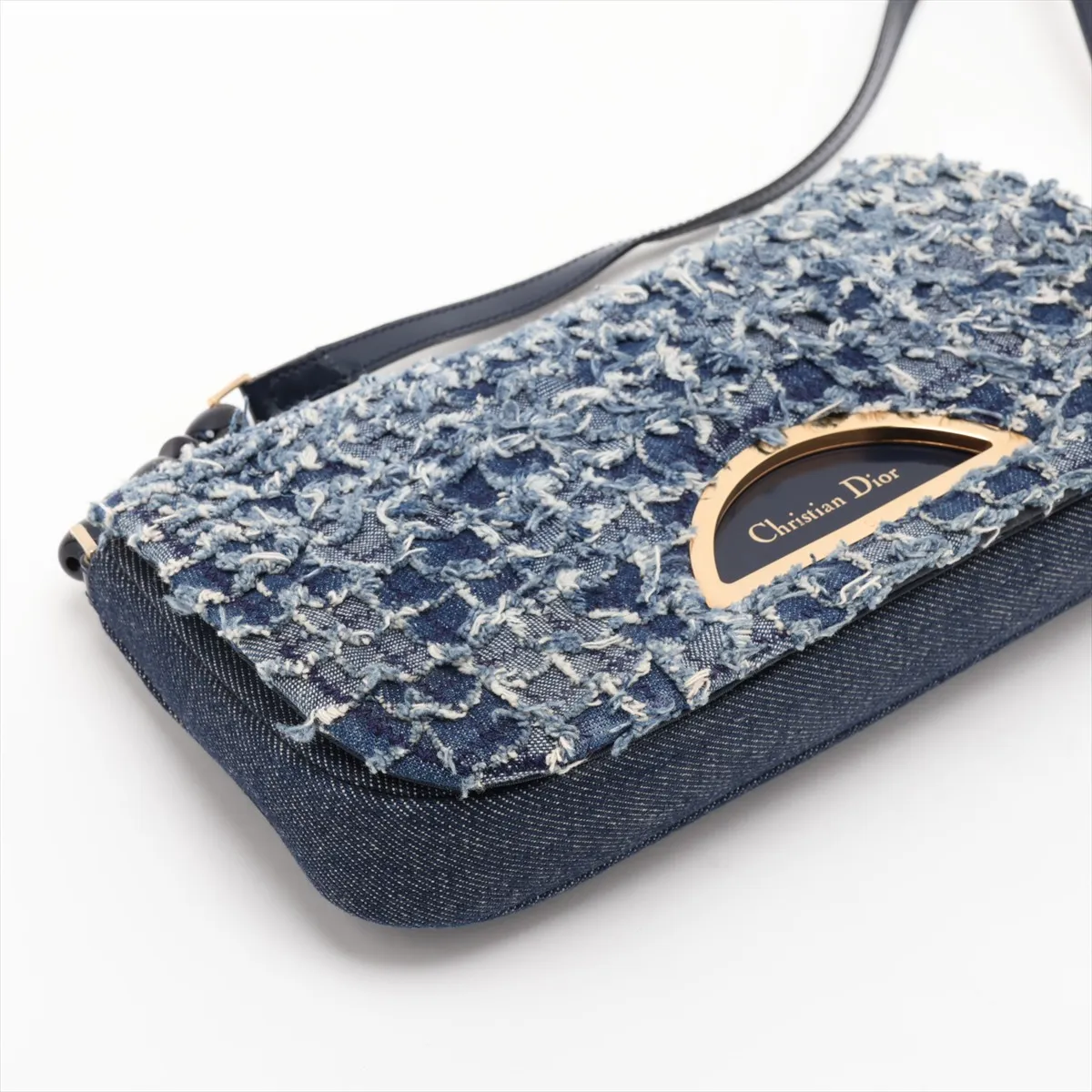 Maris Pearl Denim x Leather Shoulder Bag, Blue — view 4