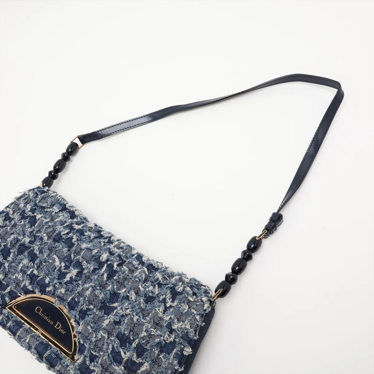 Maris Pearl Denim x Leather Shoulder Bag, Blue — view 5